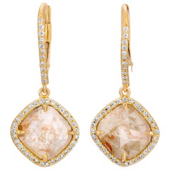 Amber Diamond Slice Halo Drops Earrings with Pave in 18k Matte Yellow Gold