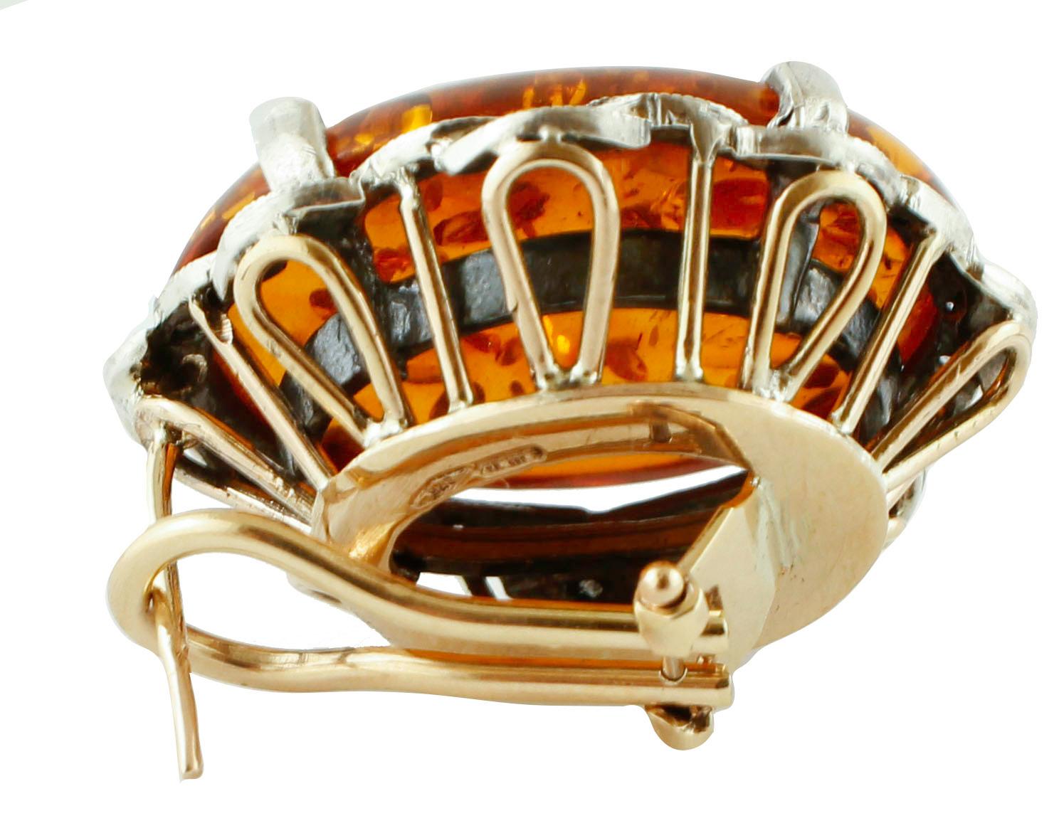 Retro-Ohrringe aus Bernstein, Diamanten, Roségold und Silber im Zustand „Gut“ im Angebot in Marcianise, Marcianise (CE)