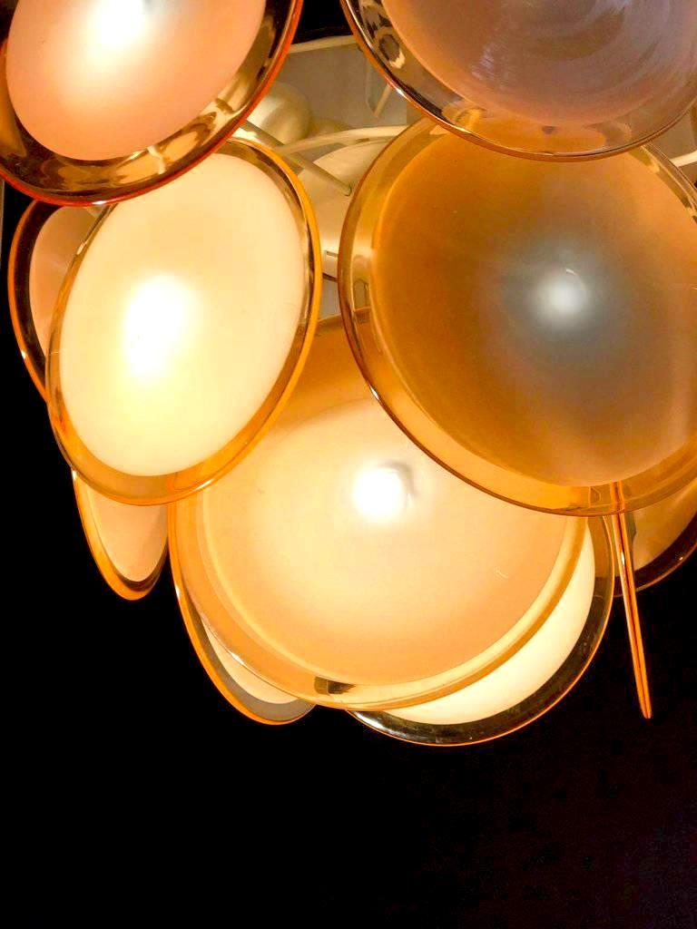 Amber Disc Murano Chandelier, 1970s In Excellent Condition For Sale In Rome, IT