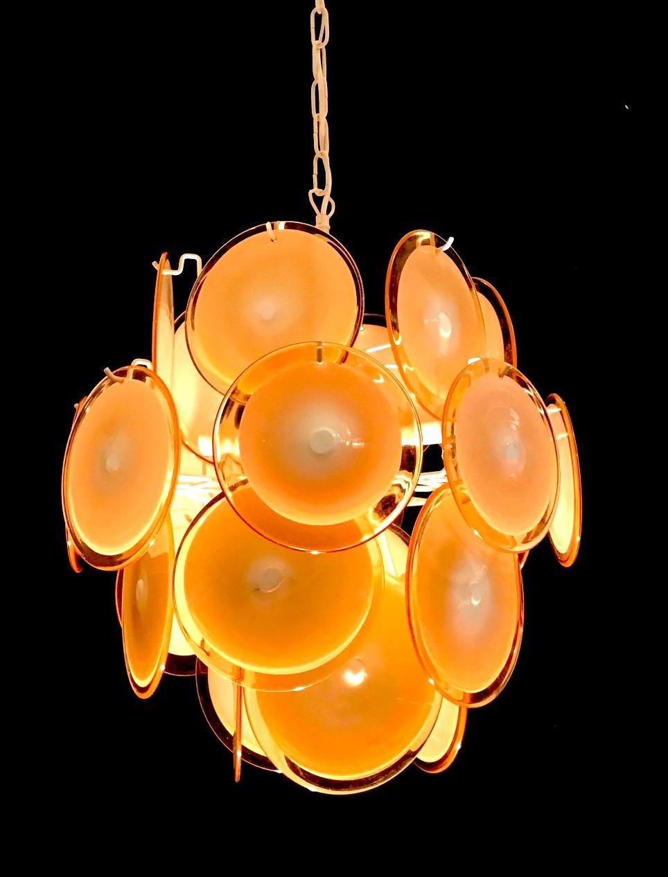 20th Century Amber Disc Murano Chandelier, 1970s For Sale