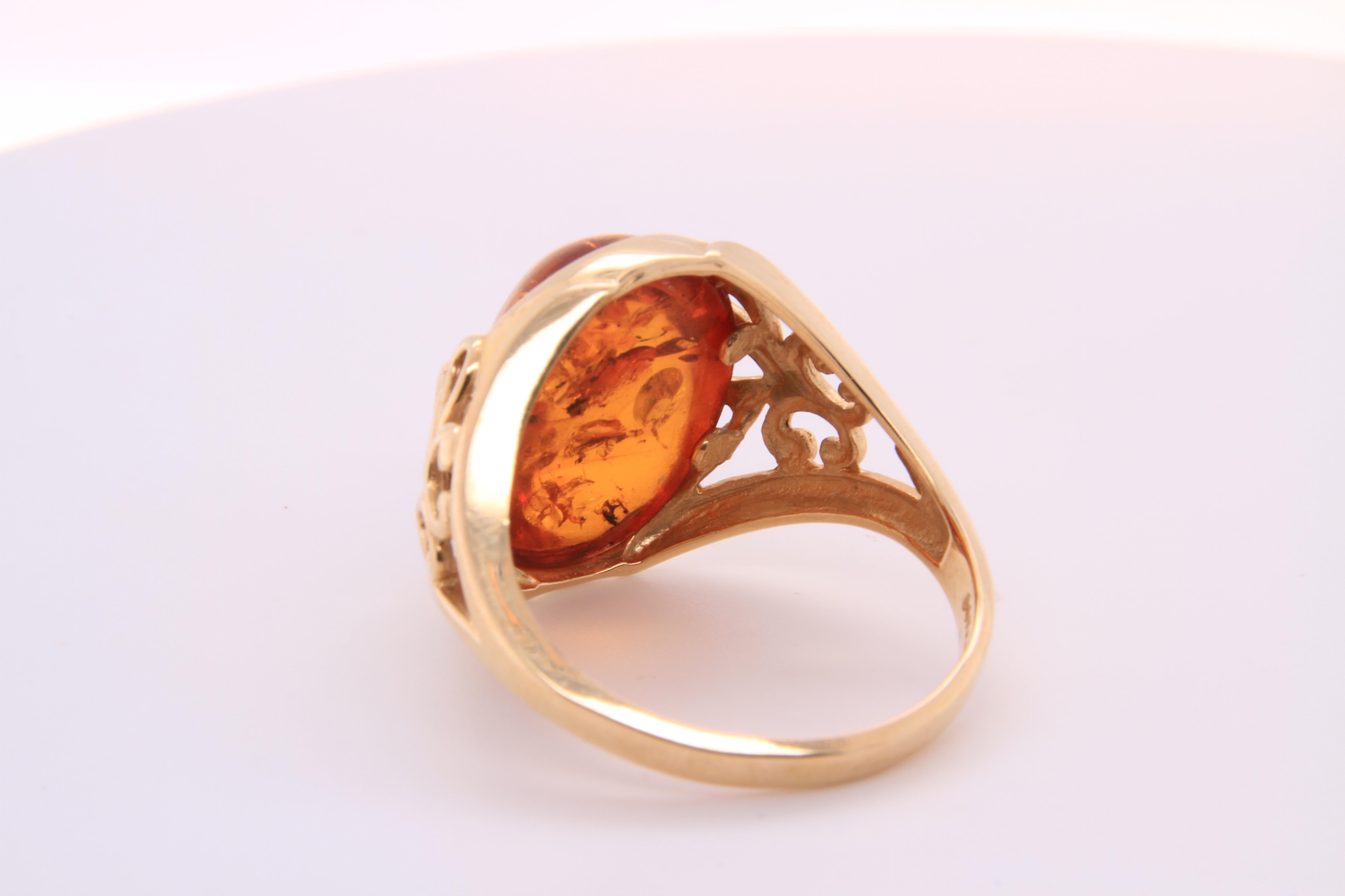 Amber Dome Cabochon 14K Yellow Gold Cocktail Ring 1