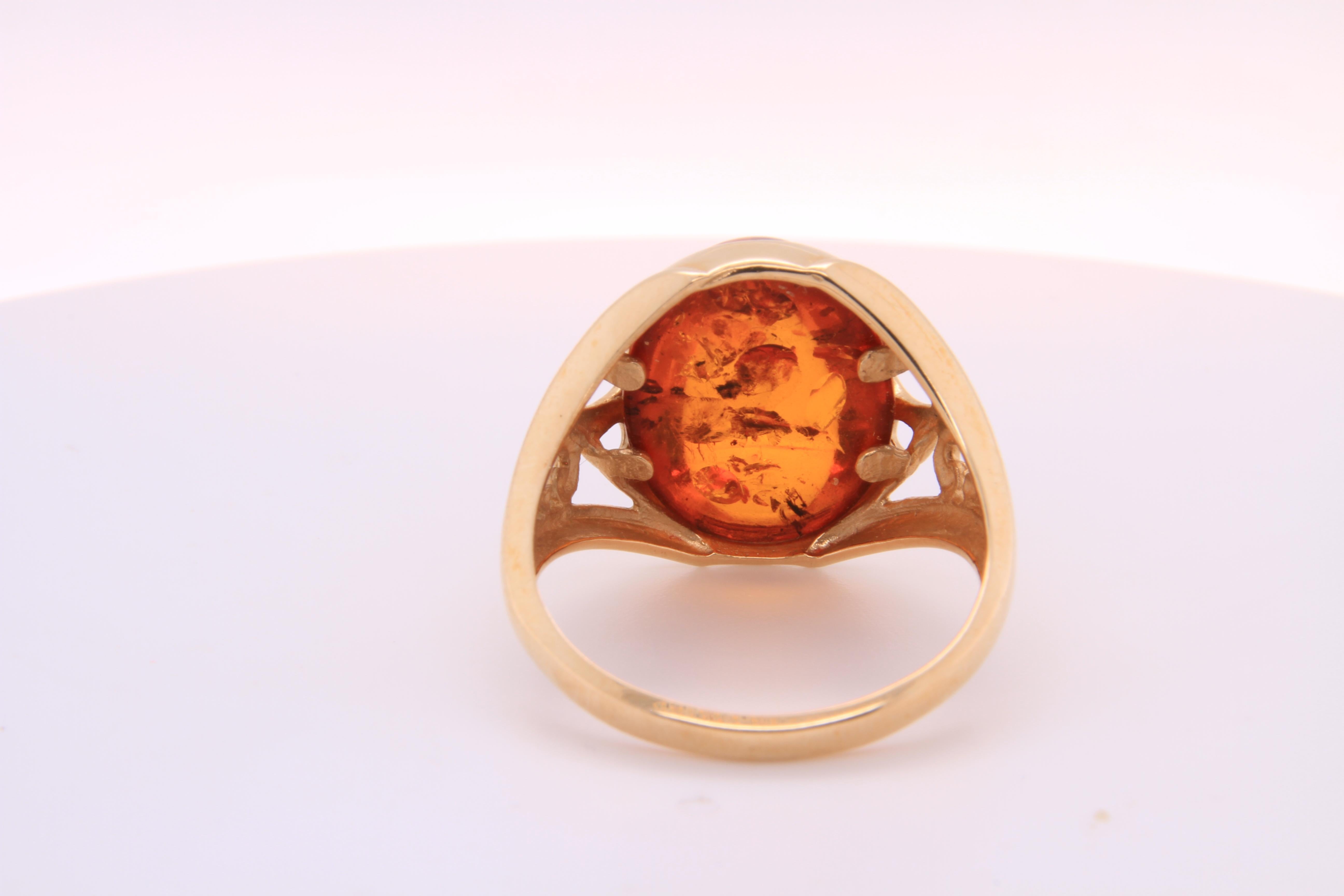 Amber Dome Cabochon 14K Yellow Gold Cocktail Ring 2