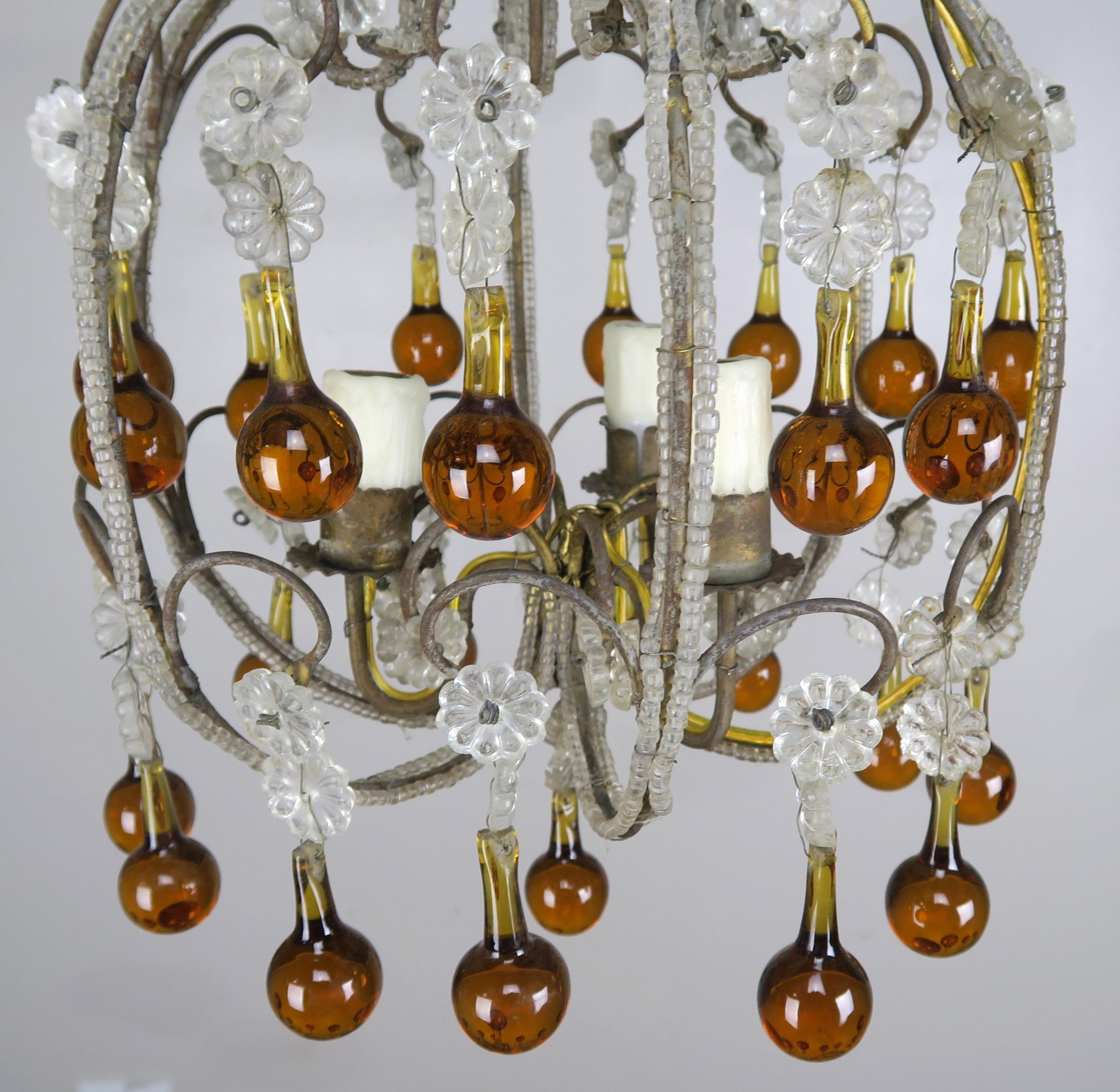 French Amber Drop Crystal Beaded Chandelier