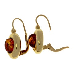 Vintage Amber Drop Earrings in Lever-Back in 18 Karat Yellow Gold British Hallmarked
