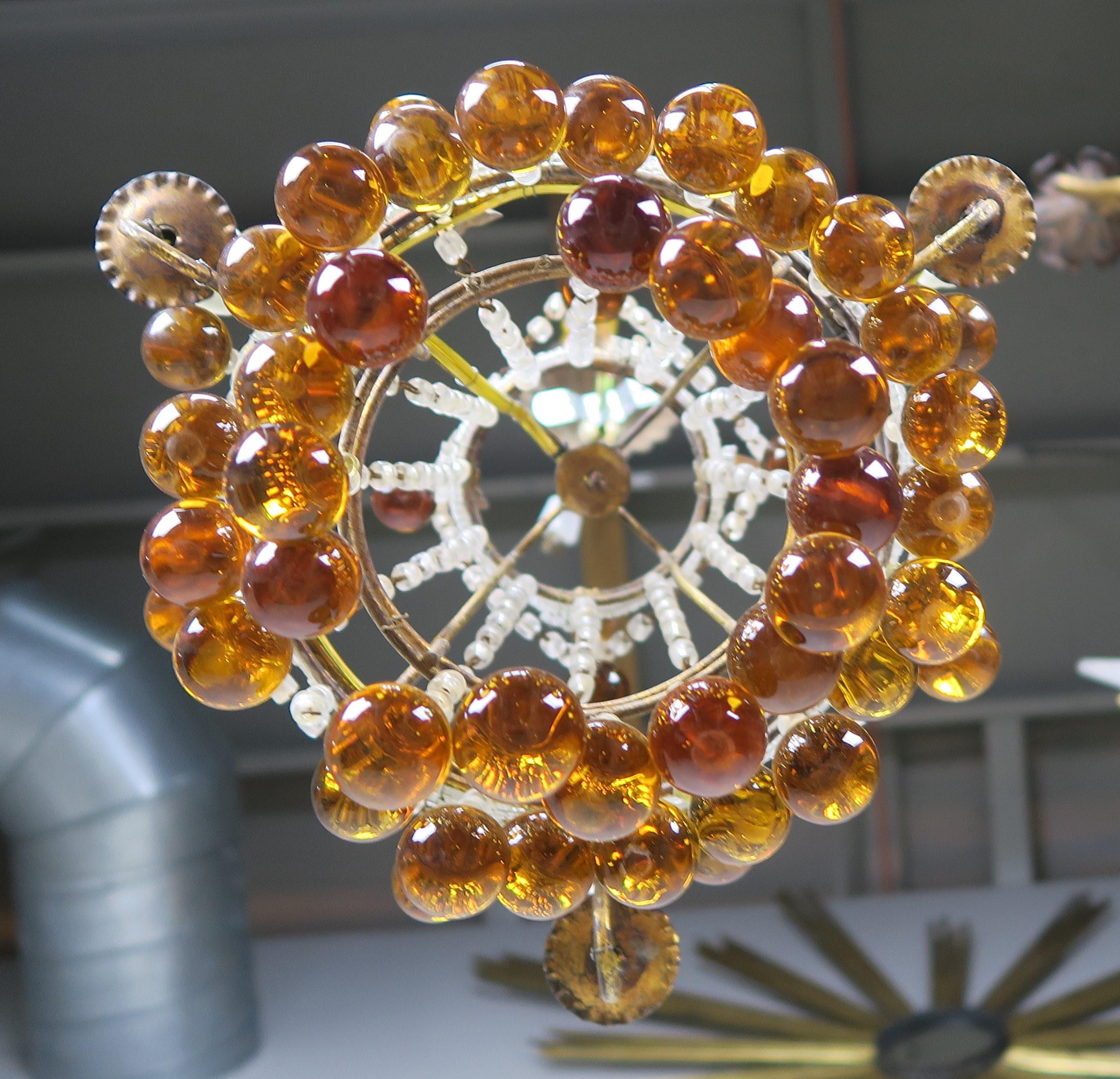 Amber Drop Gilt Metal Crystal Beaded Chandelier, circa 1930 5