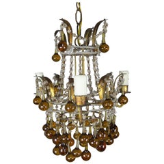 Amber Drop Gilt Metal Crystal Beaded Chandelier, circa 1930