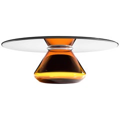 "Amber Eclipse" Coffee Table Ft. Hand-Blown Glass Base and Glass Top