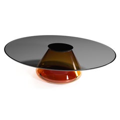 "Amber Eclipse" Coffee Table Ft. Hand-Blown Glass Base and Glass Top
