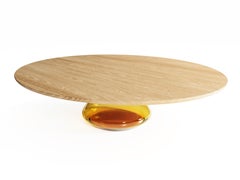 "Amber Eclipse" Coffee Table ft.Solid Oak & Glass Base