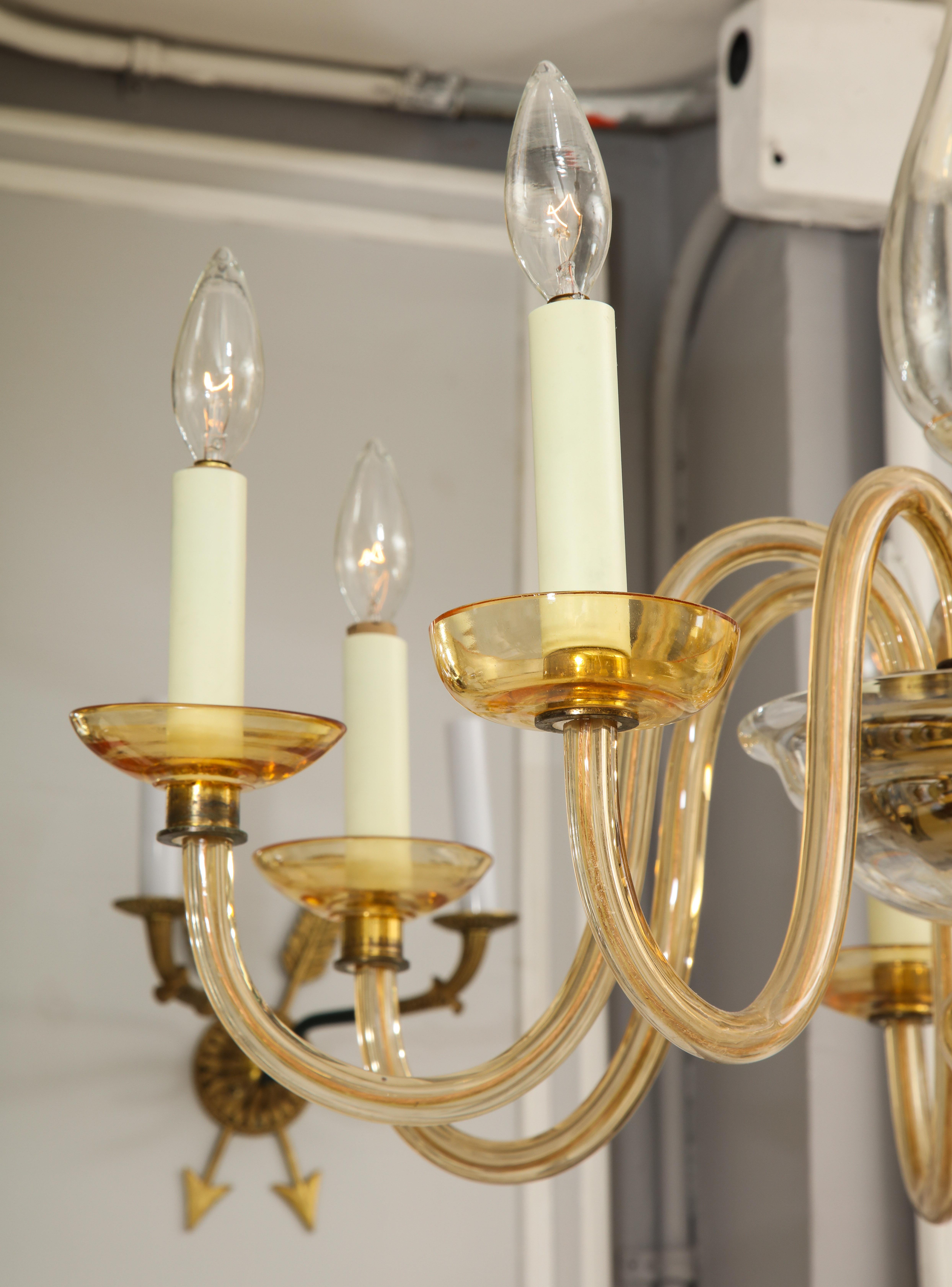 Fait main Lustre en verre de Murano à huit branches en ambre