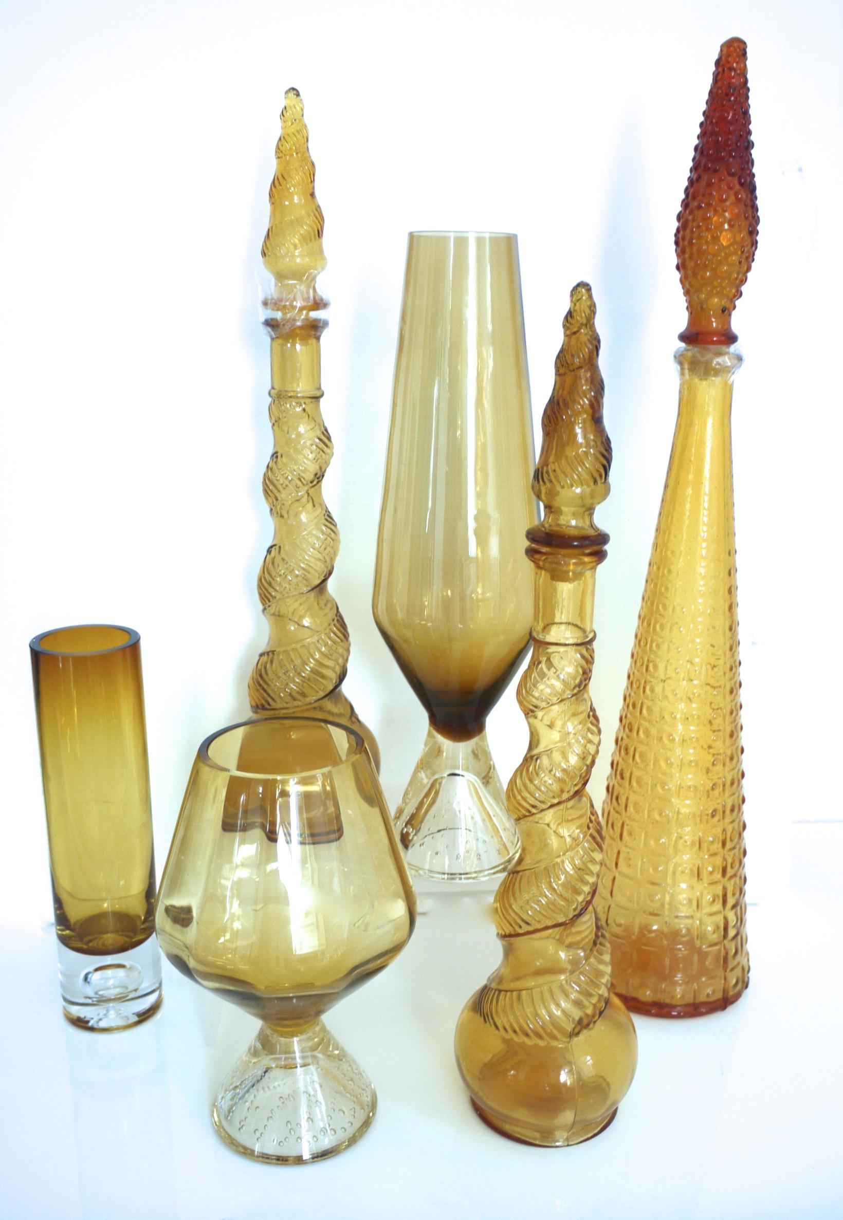 Italian Amber Empoli Genie Bottles late 1960s Set of Three - Made in Italy Florence For Sale