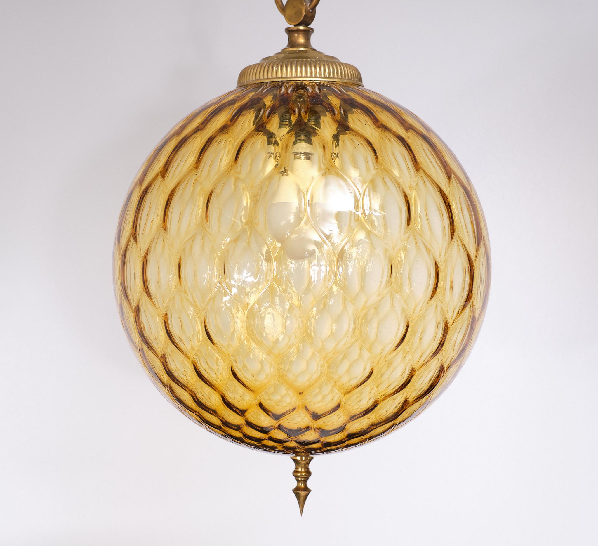 Amber Empoli Murano Glass Boll lamp 1960s Italy  4