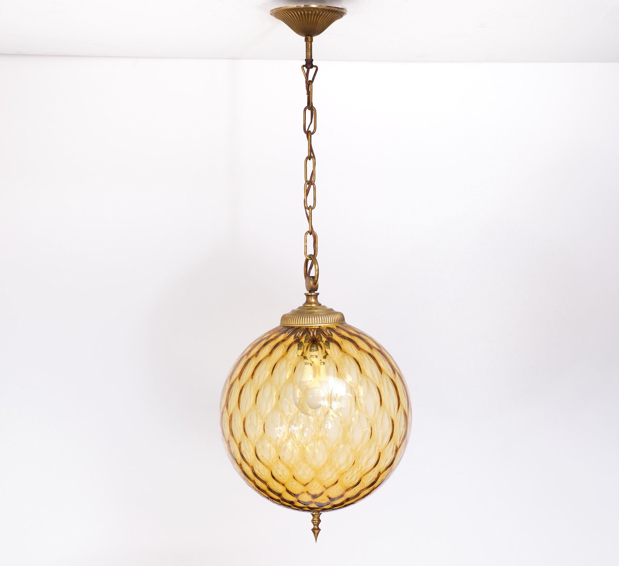 Mid-Century Modern Amber Empoli Murano Glass Boll lamp 1960s Italy 