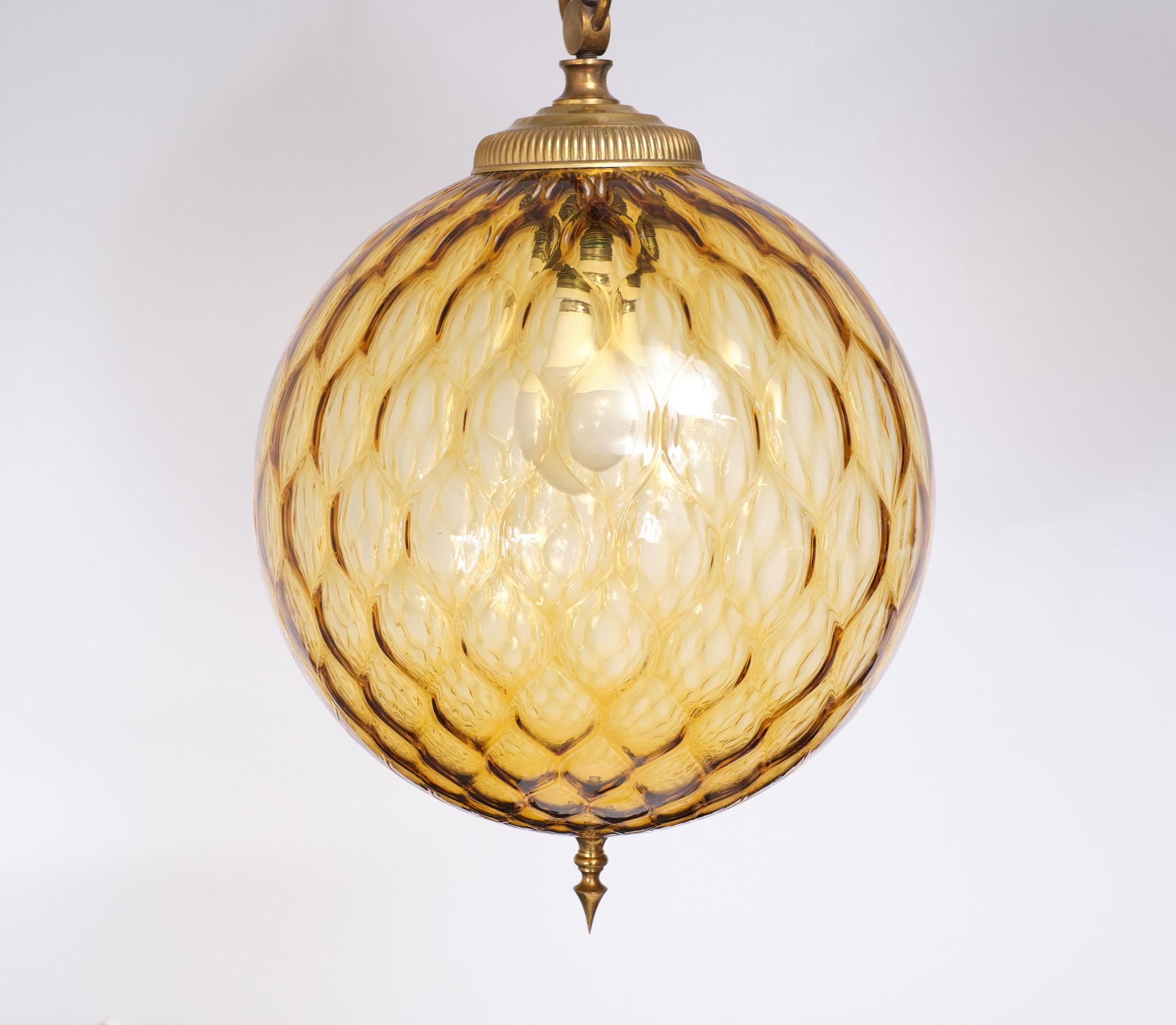 Italian Amber Empoli Murano Glass Boll lamp 1960s Italy 