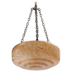 Vintage Amber End-of-Day Glass Dome Chandelier with Nickel Pendant Fittings, Circa 1950s