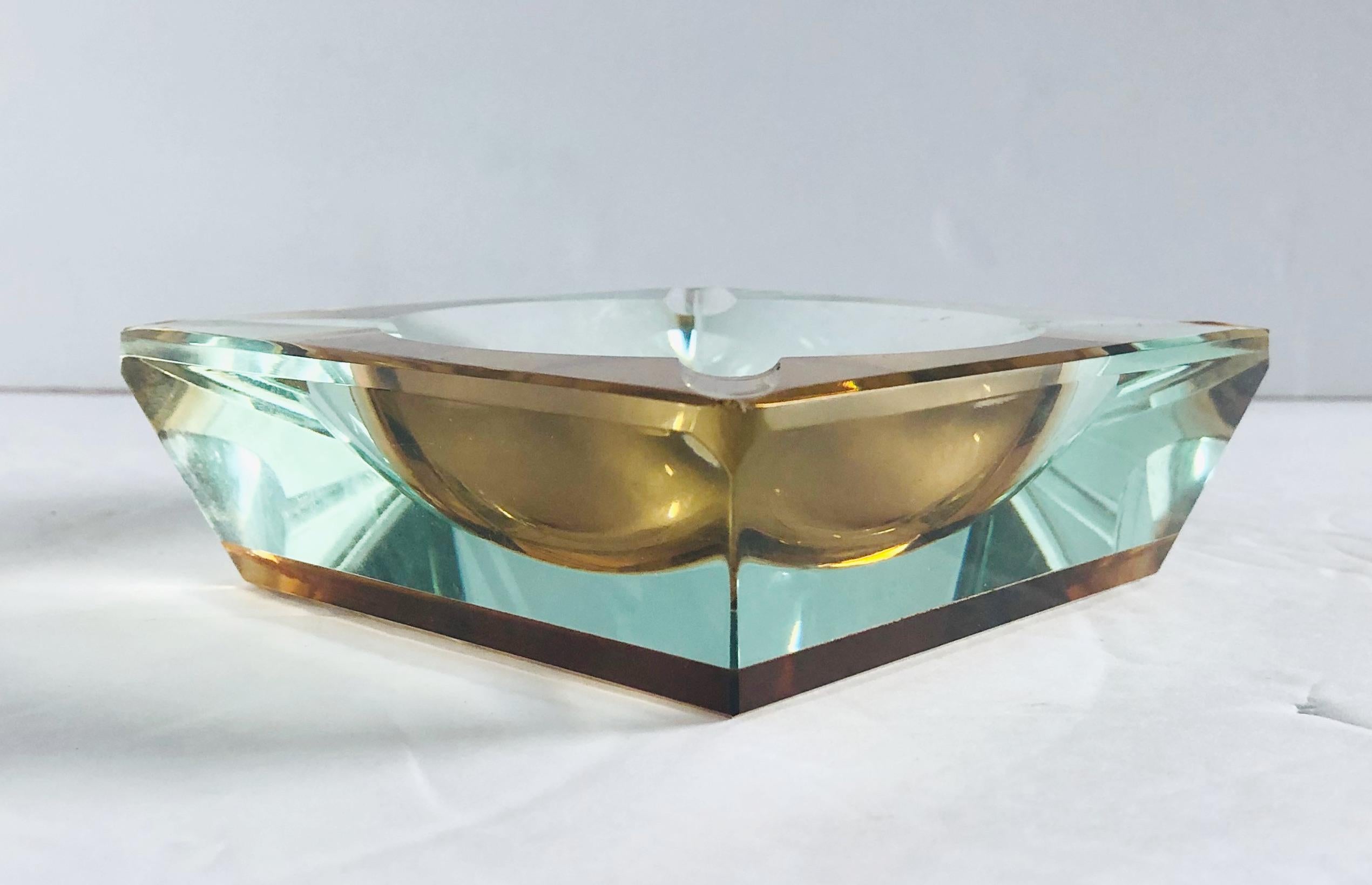 Mid-Century Modern Amber Faceted Sommerso Ashtray by Mandruzzato For Sale