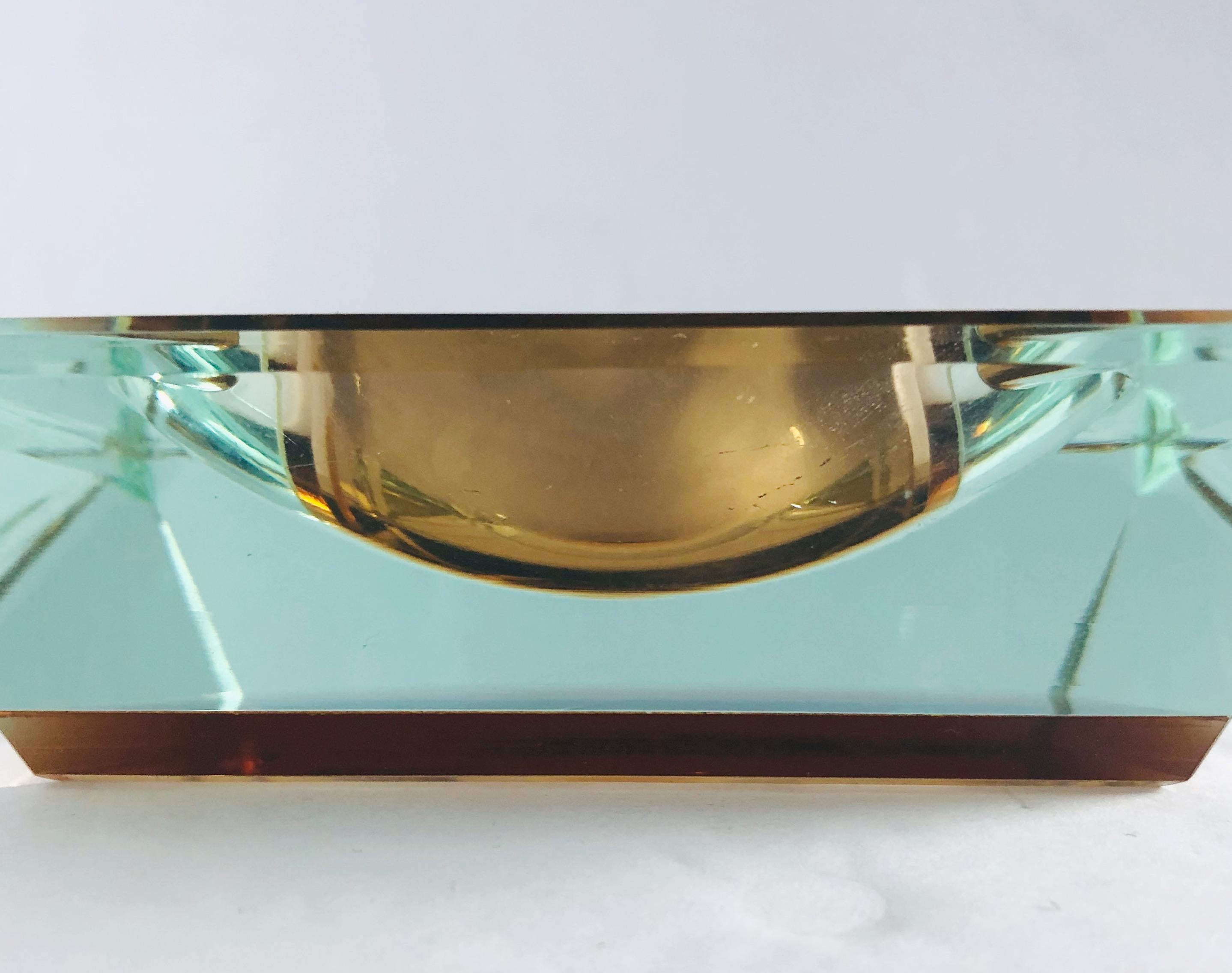 Murano Glass Amber Faceted Sommerso Ashtray by Mandruzzato For Sale