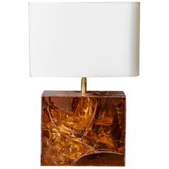 Amber Fractal Resin and Brass Table Lamp