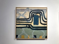 Be Twined, blaues abstraktes Gemälde in Mischtechnik auf Tafel, gerahmt