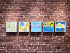 « It Showed Me Its Depths » (Il m'a montré ses profondeurs), peinture à l'encaustique abstraite bleue et jaune sur panneau