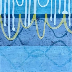 Lacuna 4, blue abstract encaustic painting on panel, framed