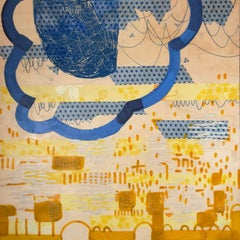 « Where Hope and Joy Meet » (L'espoir et la joie se rencontrent), peinture à l'encaustique abstraite bleue et jaune sur panneau