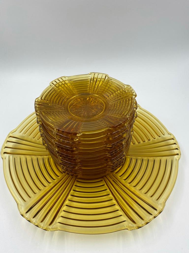 Amber Glass 1930s Cake Set/ Pastry Set/ Dessert Set For Sale 1