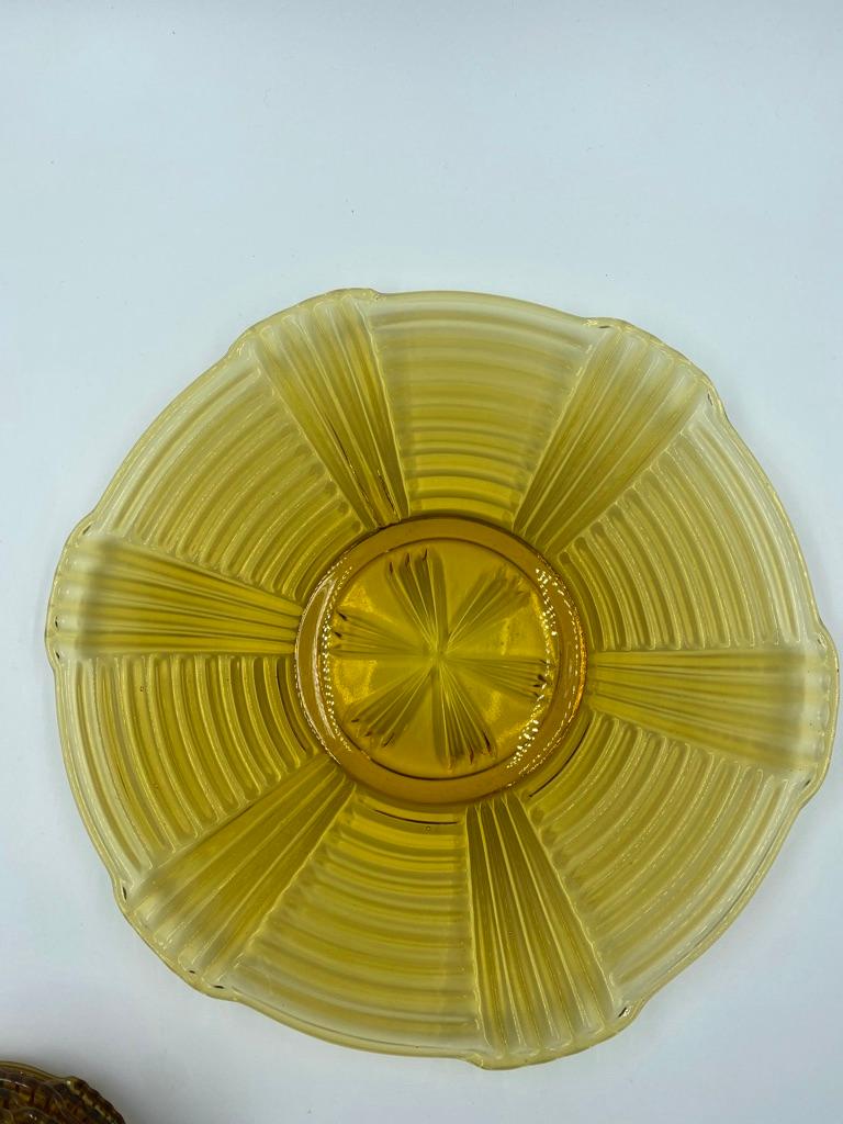 amber glass cake stand