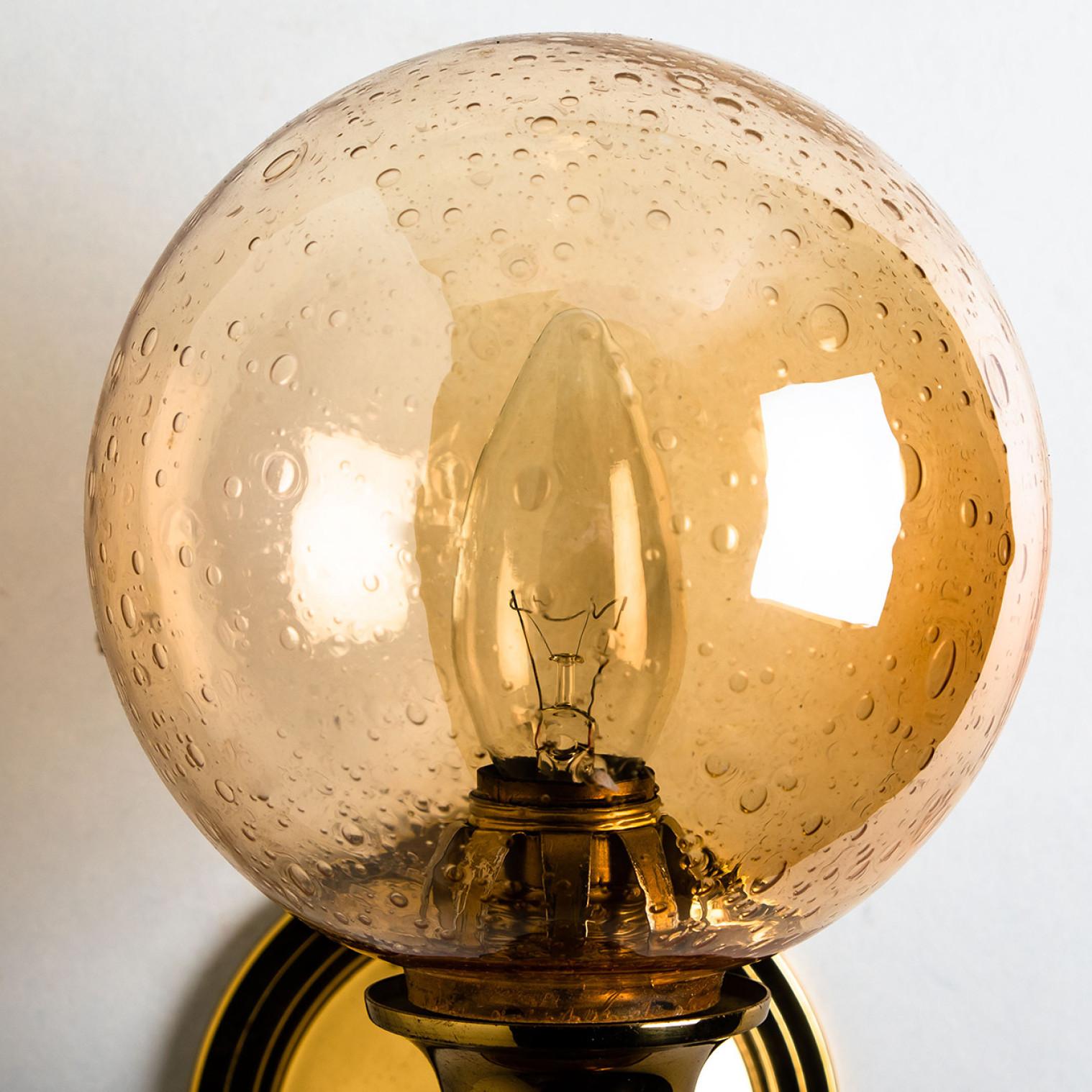 Other Amber Glass and Brass Wall Lamps in the Style of Glashütte Limburg, 1975 For Sale