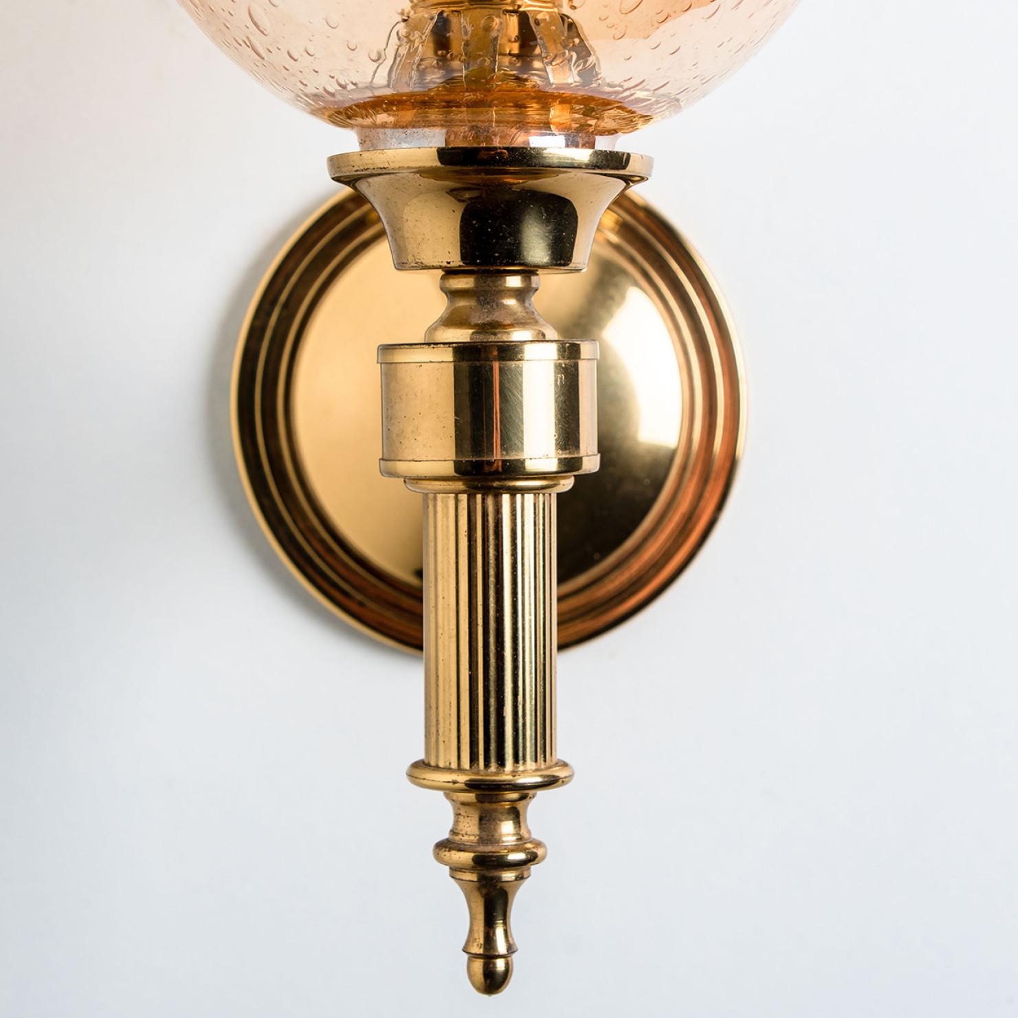 Amber Glass and Brass Wall Lamps in the Style of Glashütte Limburg, 1975 For Sale 1
