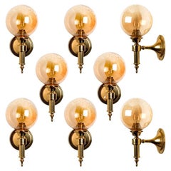 Vintage Amber Glass and Brass Wall Lamps in the Style of Glashütte Limburg, 1975