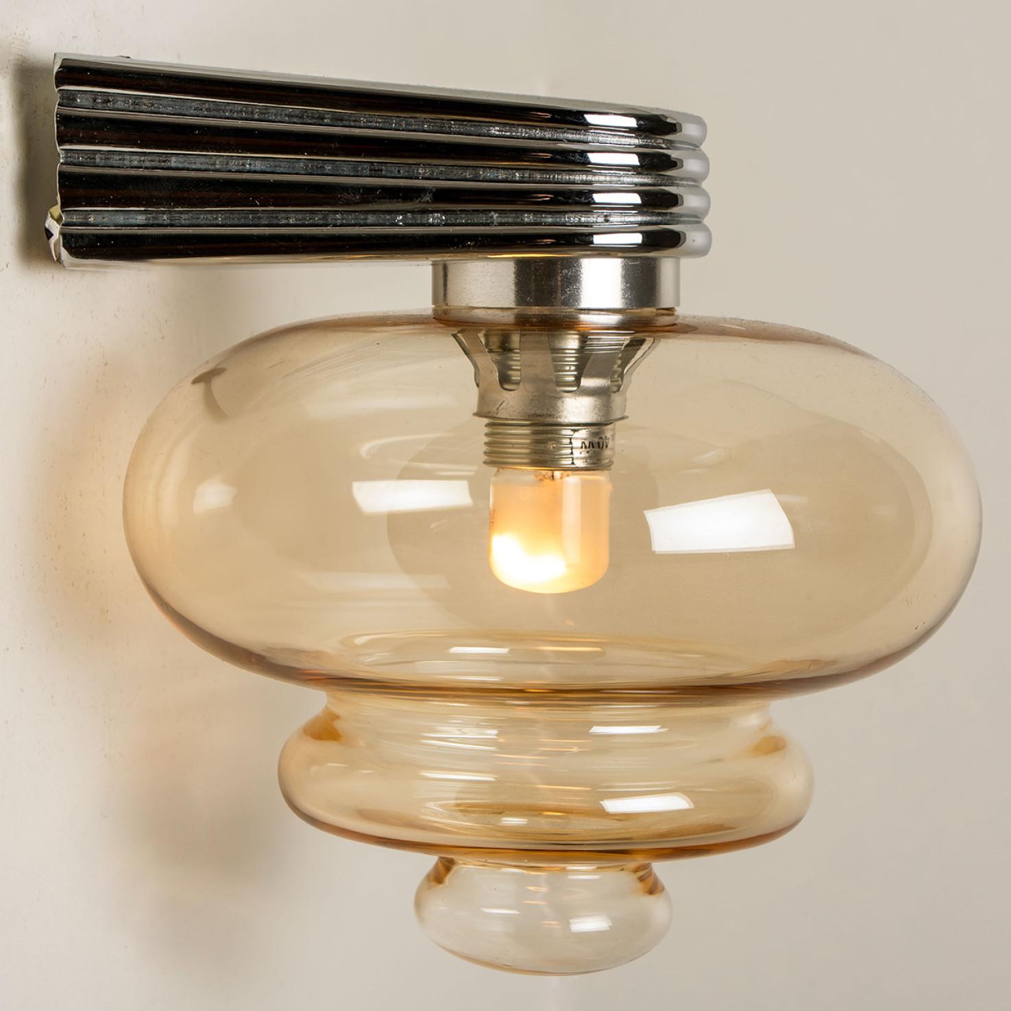 Other Amber Glass and Chrome Wall Lights, 1970s For Sale