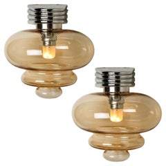 Amber Glass and Chrome Wall Lights, 1970s