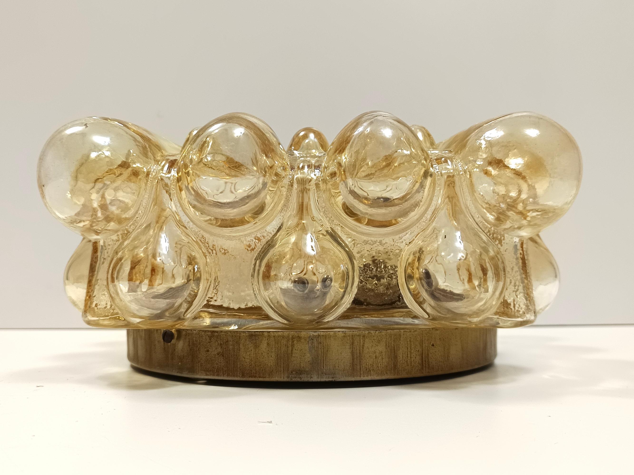 Amber Glass and Gold Varnished Metal Ceiling Light by Helena Tynell For Sale 2