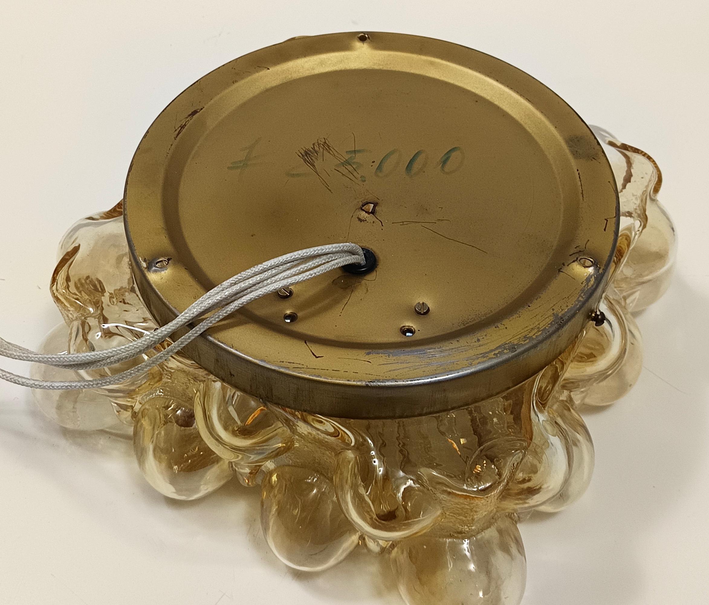 Amber Glass and Gold Varnished Metal Ceiling Light by Helena Tynell For Sale 3