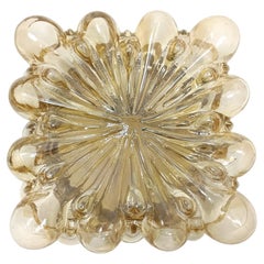 Amber Glass and Gold Varnished Metal Ceiling Light by Helena Tynell