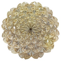 Amber Glass and Gold Varnished Metal Ceiling Light by Helena Tynell