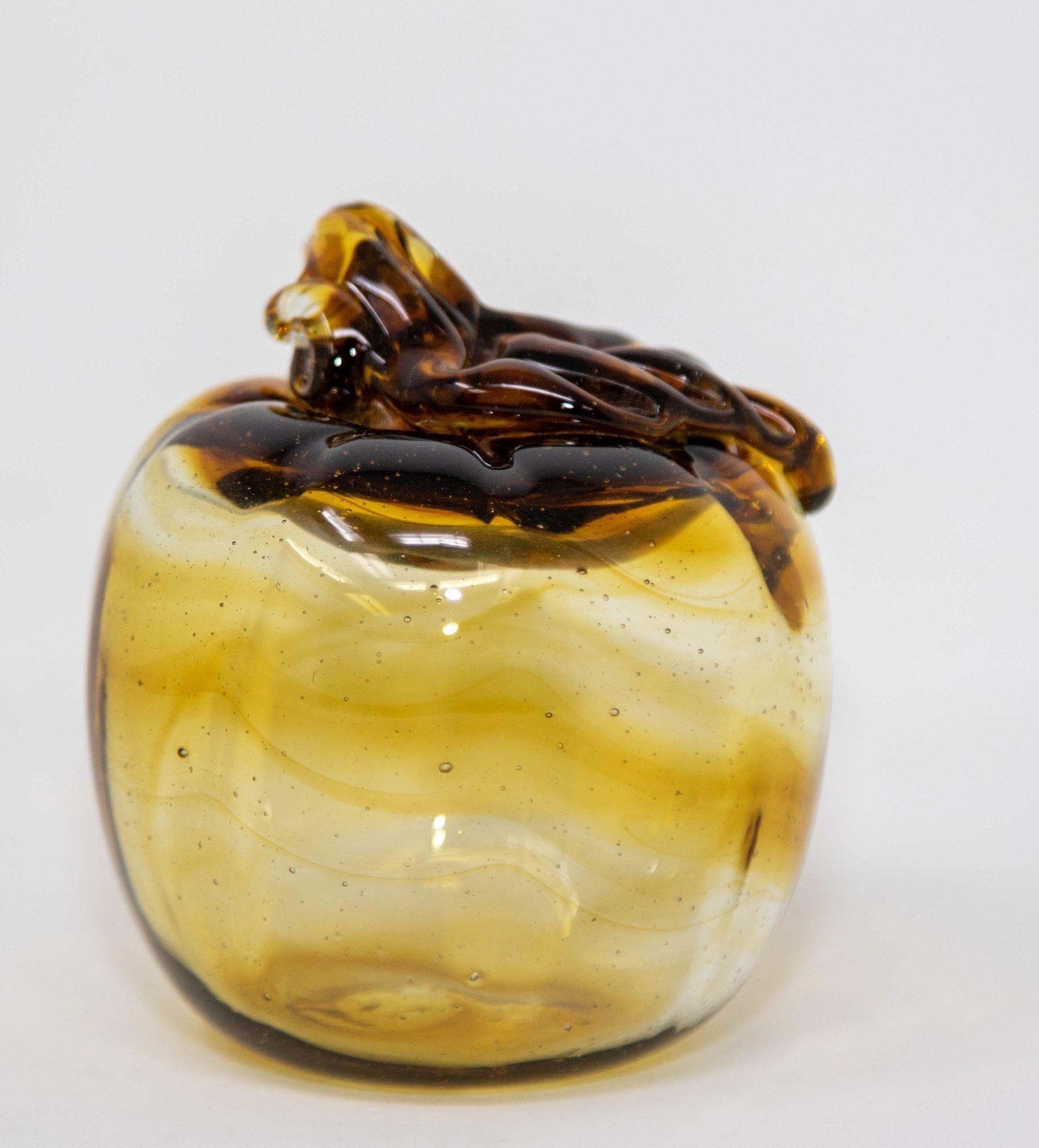 Amber Glass Apple Murano Blown Art Glass Paperweight Sculpture For Sale 4