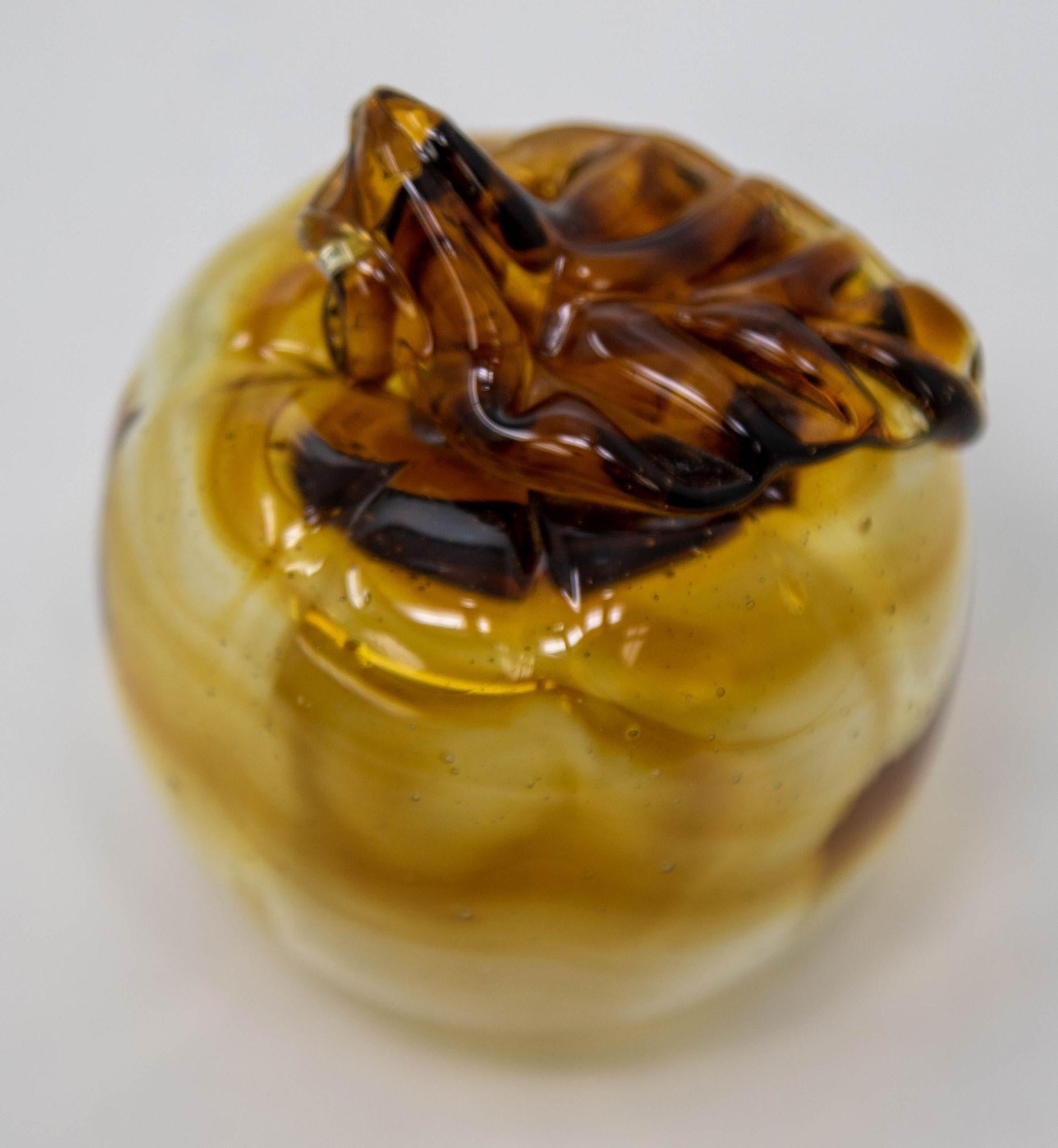 Organic Modern Amber Glass Apple Murano Blown Art Glass Paperweight Sculpture For Sale