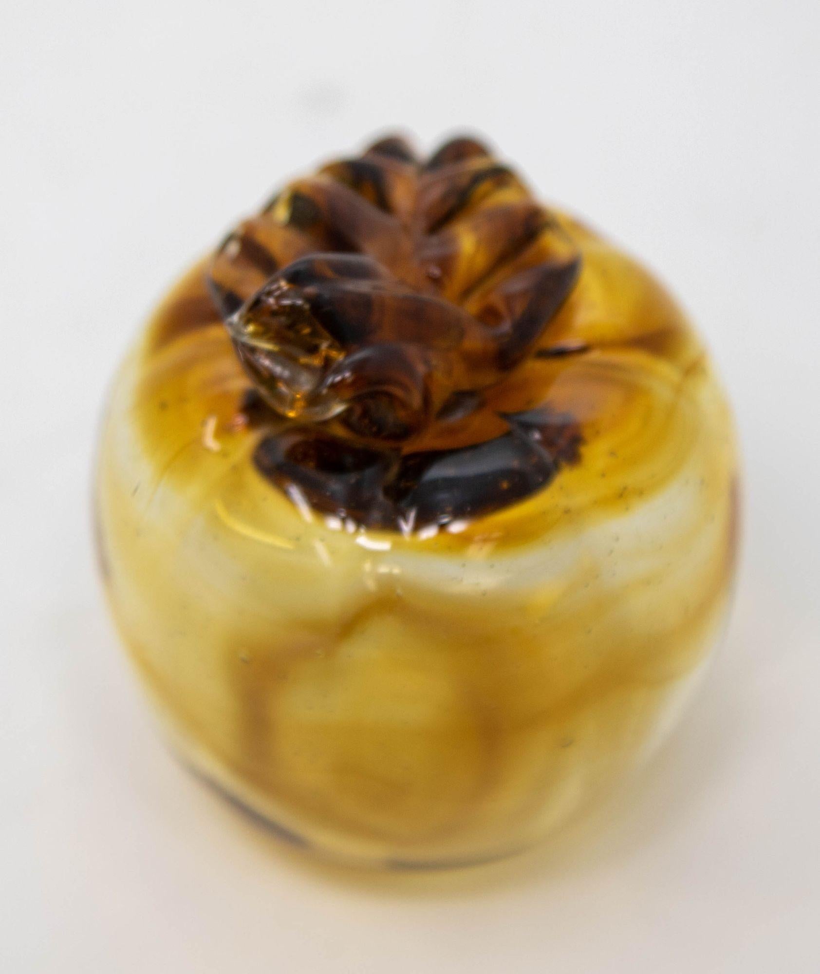 Hand-Crafted Amber Glass Apple Murano Blown Art Glass Paperweight Sculpture For Sale