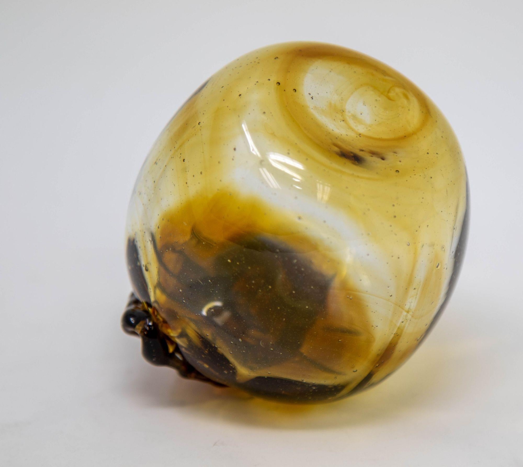 20th Century Amber Glass Apple Murano Blown Art Glass Paperweight Sculpture For Sale