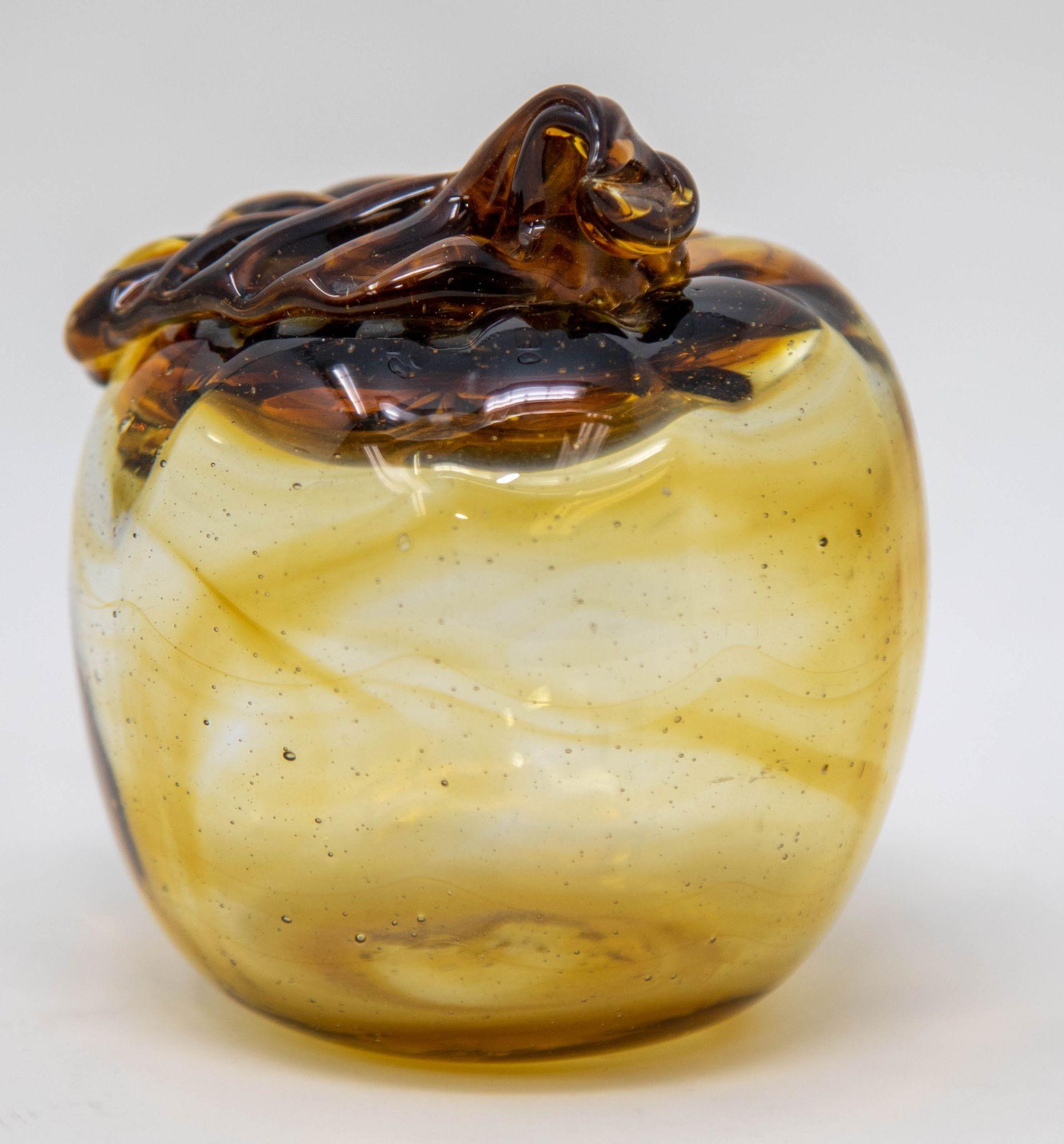 Amber Glass Apple Murano Blown Art Glass Paperweight Sculpture For Sale 1
