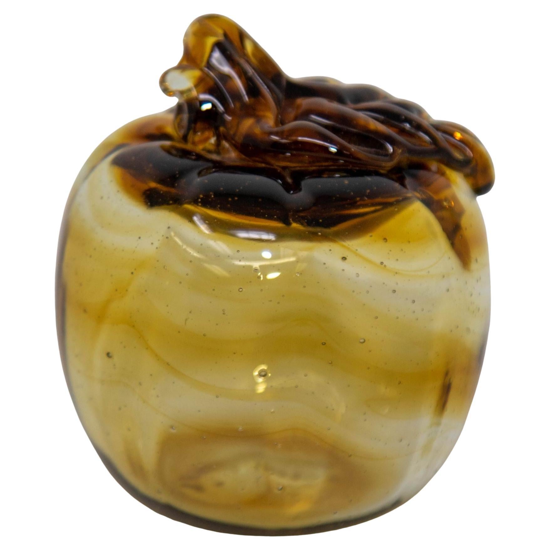 Amber Glass Apple Murano Blown Art Glass Paperweight Sculpture