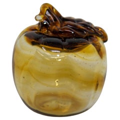Amber Glass Apple Murano Blown Art Glass Paperweight Sculpture
