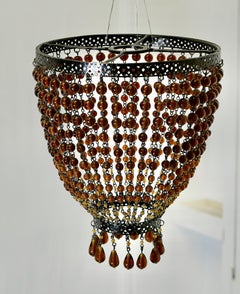 Amber Glass Beaded Lampshade, Chandelier   A delightful piece