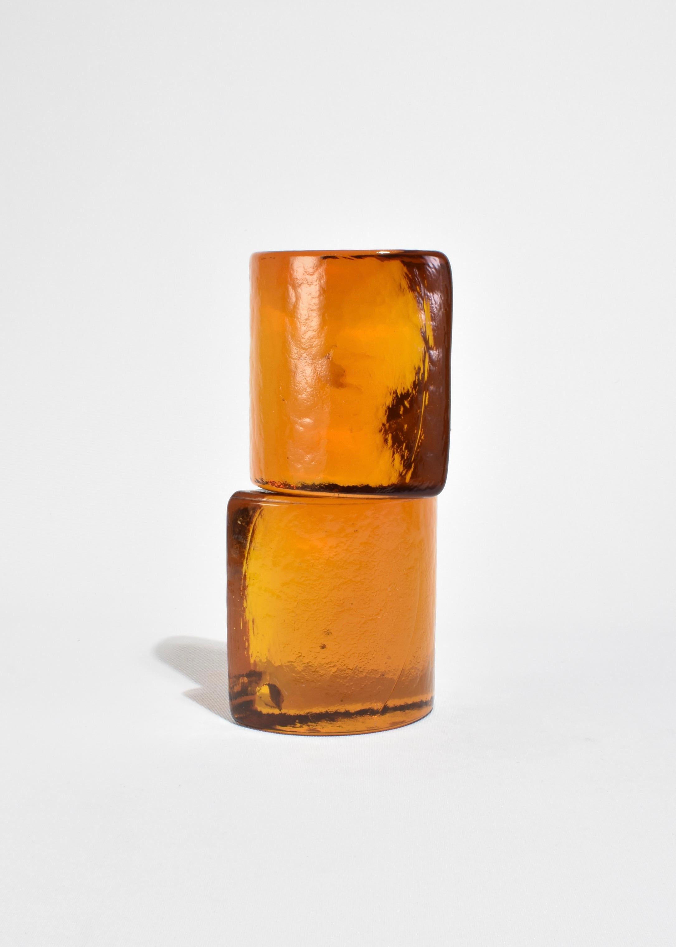 Serre-livres demi-lune en verre vintage de belle couleur ambre. Ensemble de deux par Blenko Glass Company.