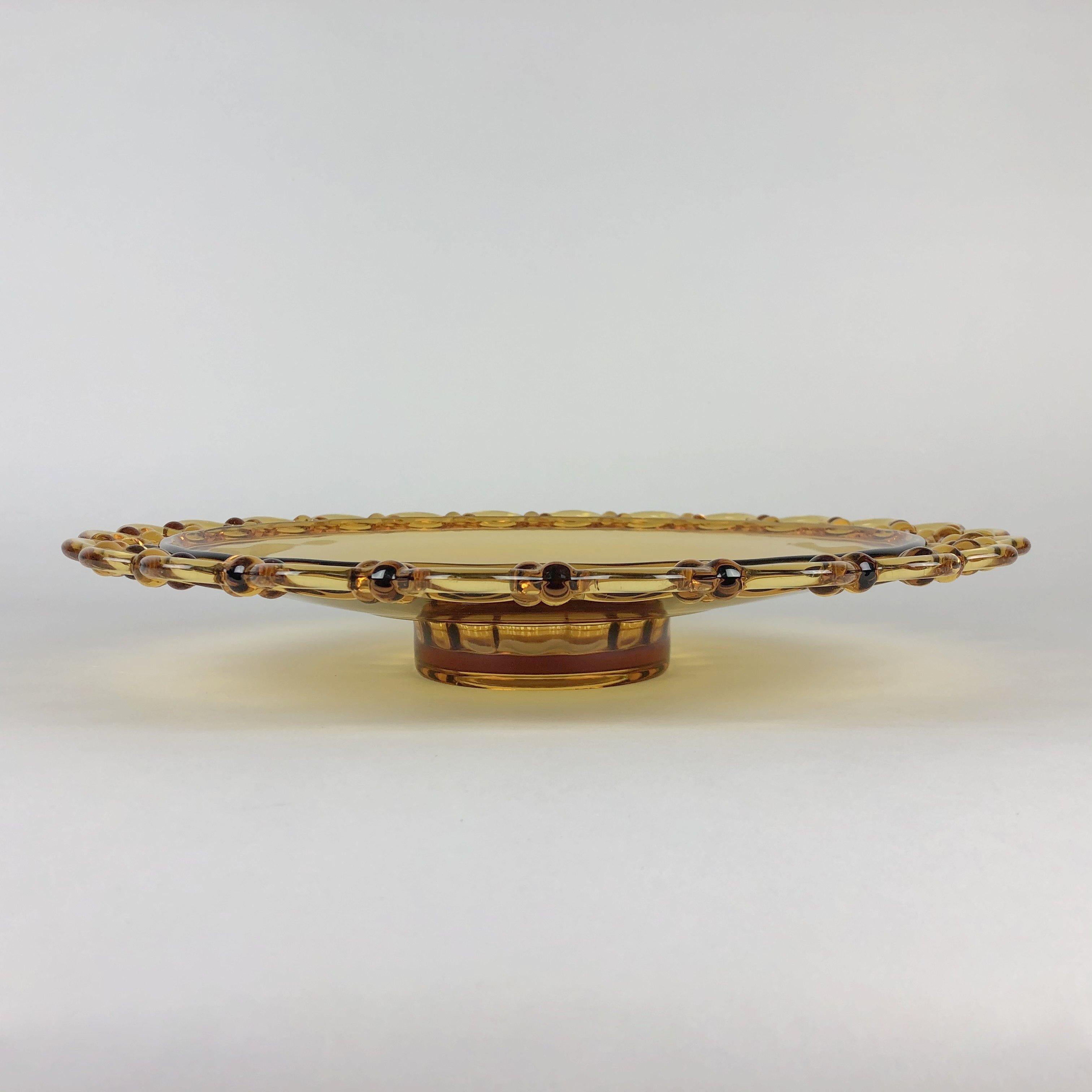 Vintage amber glass bowl, author Rudolf Schrötter, manufacturer Rudolfova Hut Glassworks, Czechoslovakia in the 1940s.