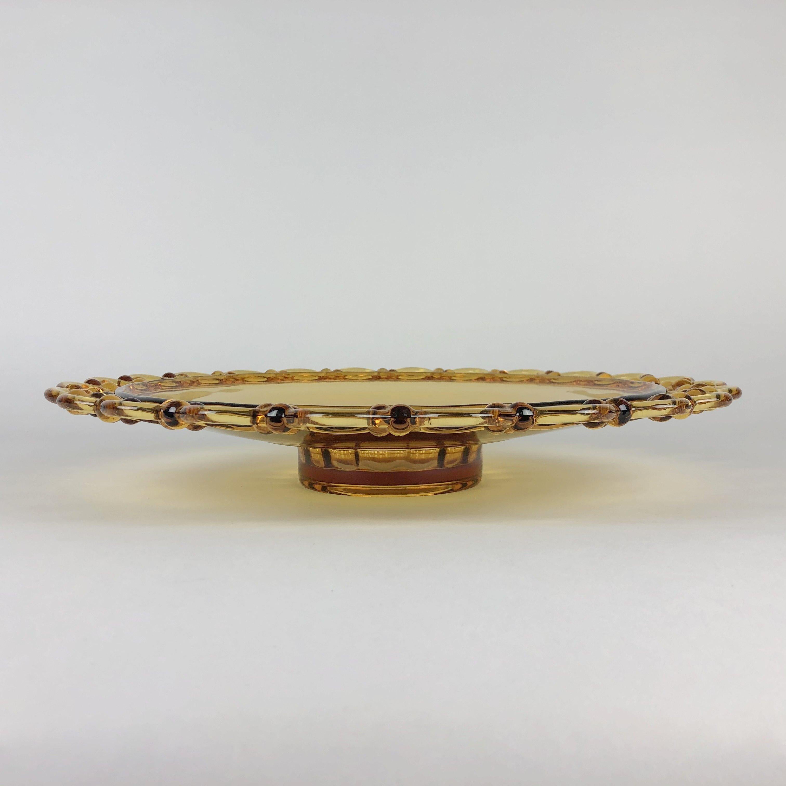 Vintage amber glass bowl, author Rudolf Schrötter, manufacturer Rudolfova Hut Glassworks, Czechoslovakia in the 1940s.