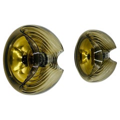 Amber Glass 
Brass Ceiling Lights/Wall Sconces by Peil 
Putzler, Germany 1960s