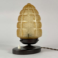 Tischlampe aus Bernsteinglas und brüniertem Messing, Schweden 1930er Jahre